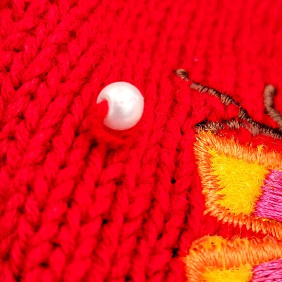 Vintage Red Christmas Snowman Knit Cardigan Sweater Womens Zip Up Holiday Winter - Picture 12 of 16